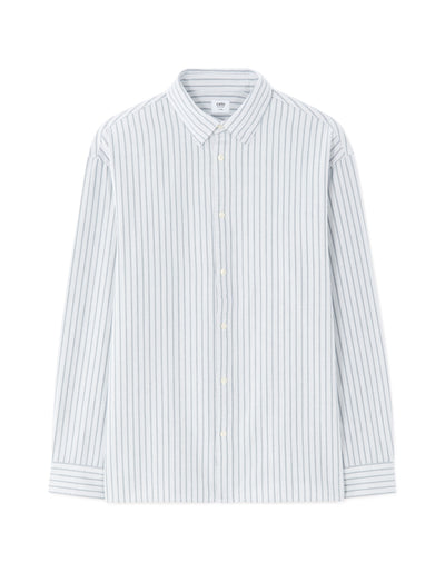 Loose Fit 100% Cotton Spread Collar Shirt - Blue