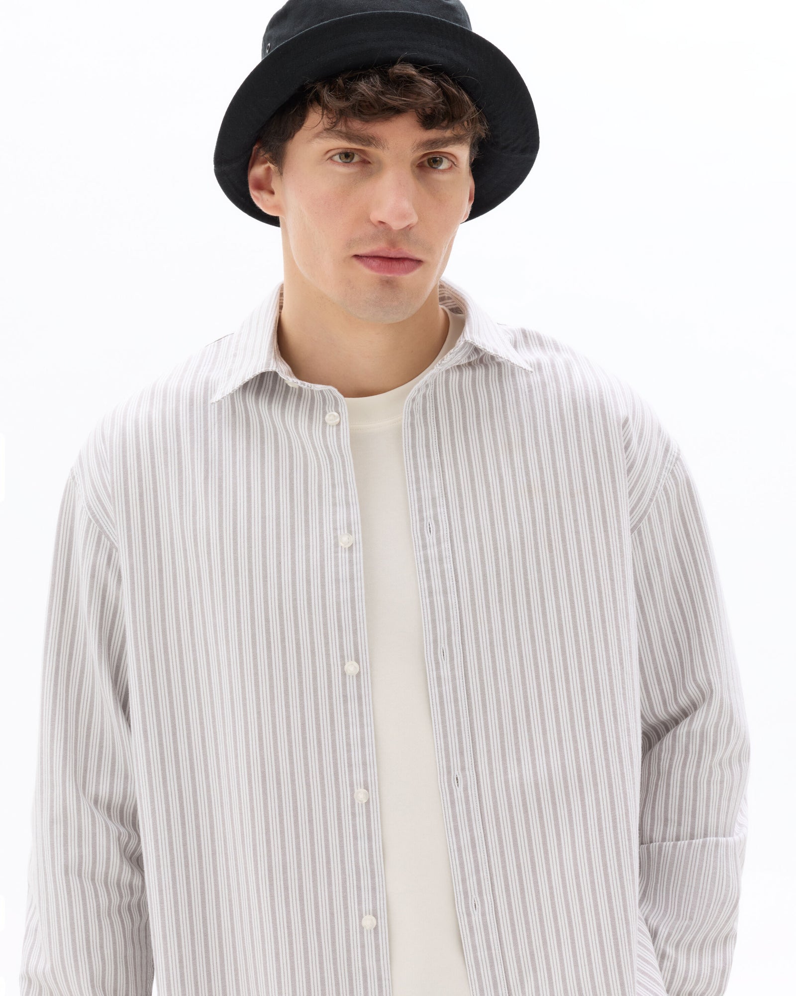Loose Fit 100% Cotton Spread Collar Shirt - Grey