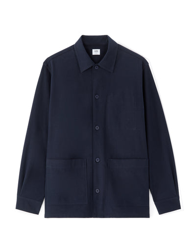 Oversized Fit Cotton Blend Spread Collar Shirt - Navy Blue