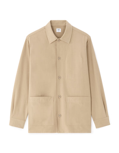 Oversized Fit Cotton Blend Spread Collar Shirt - Beige