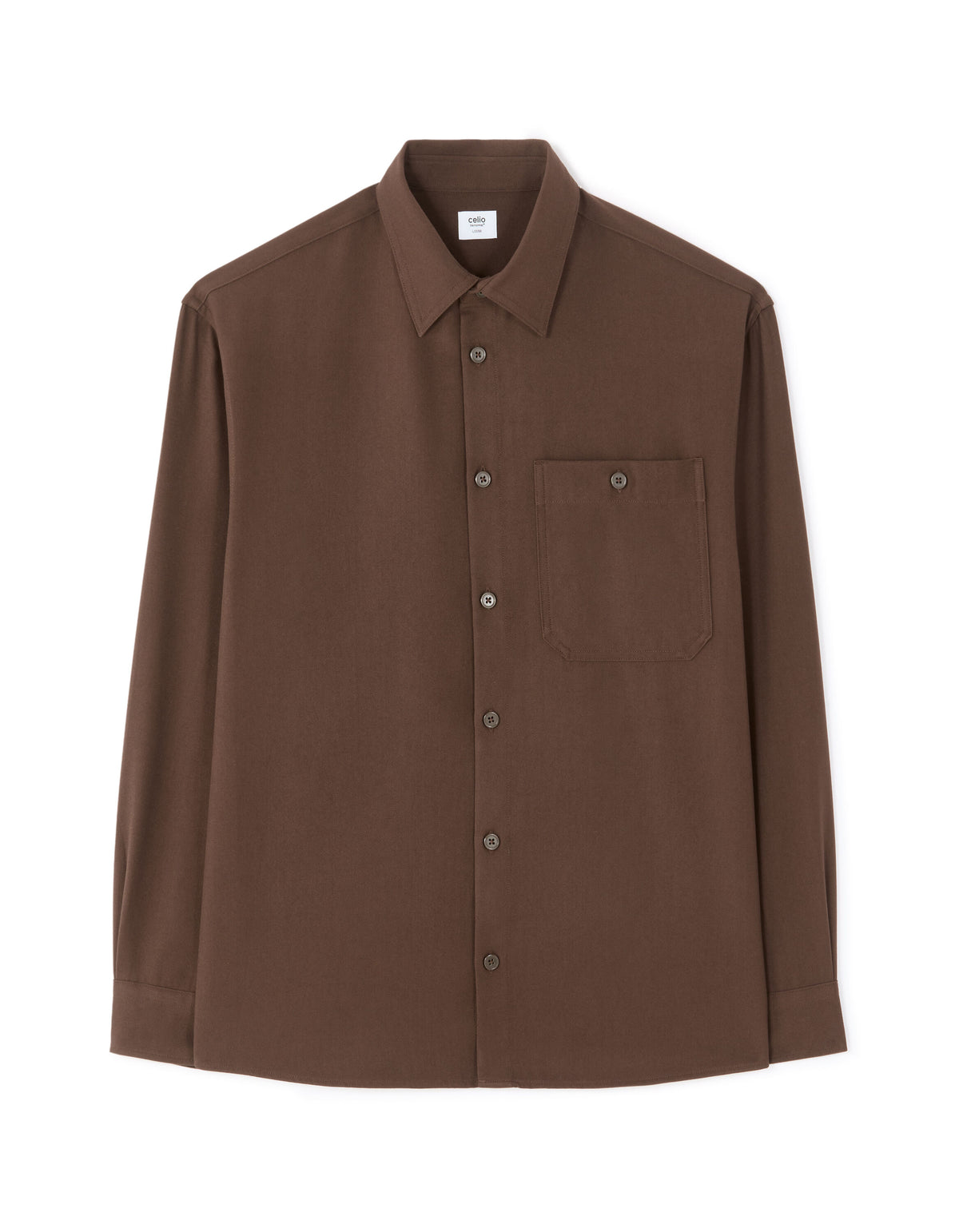 Loose Fit Poly-Viscose Solid Spread Collar Shirts - Brown