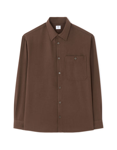 Loose Fit Poly-Viscose Solid Spread Collar Shirts - Brown