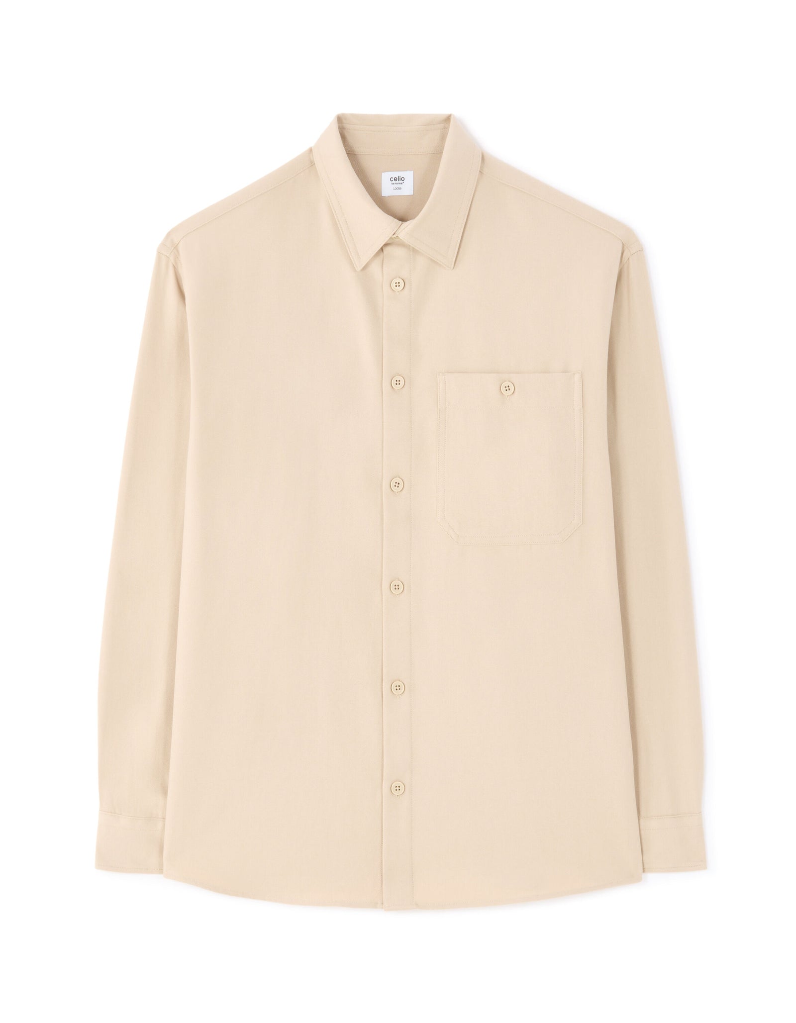 Loose Fit Poly-Viscose Solid Spread Collar Shirts - Beige