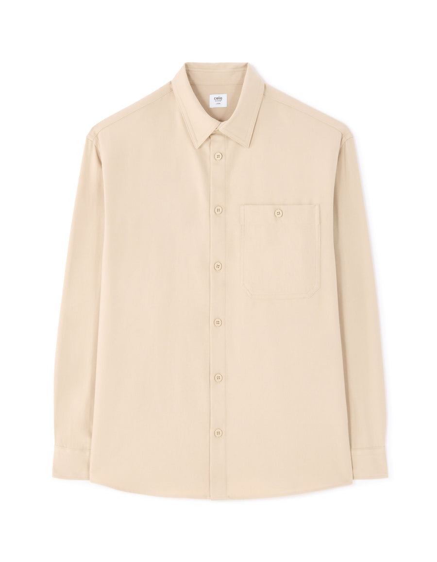 Loose Fit Poly-Viscose Solid Spread Collar Shirts - Beige