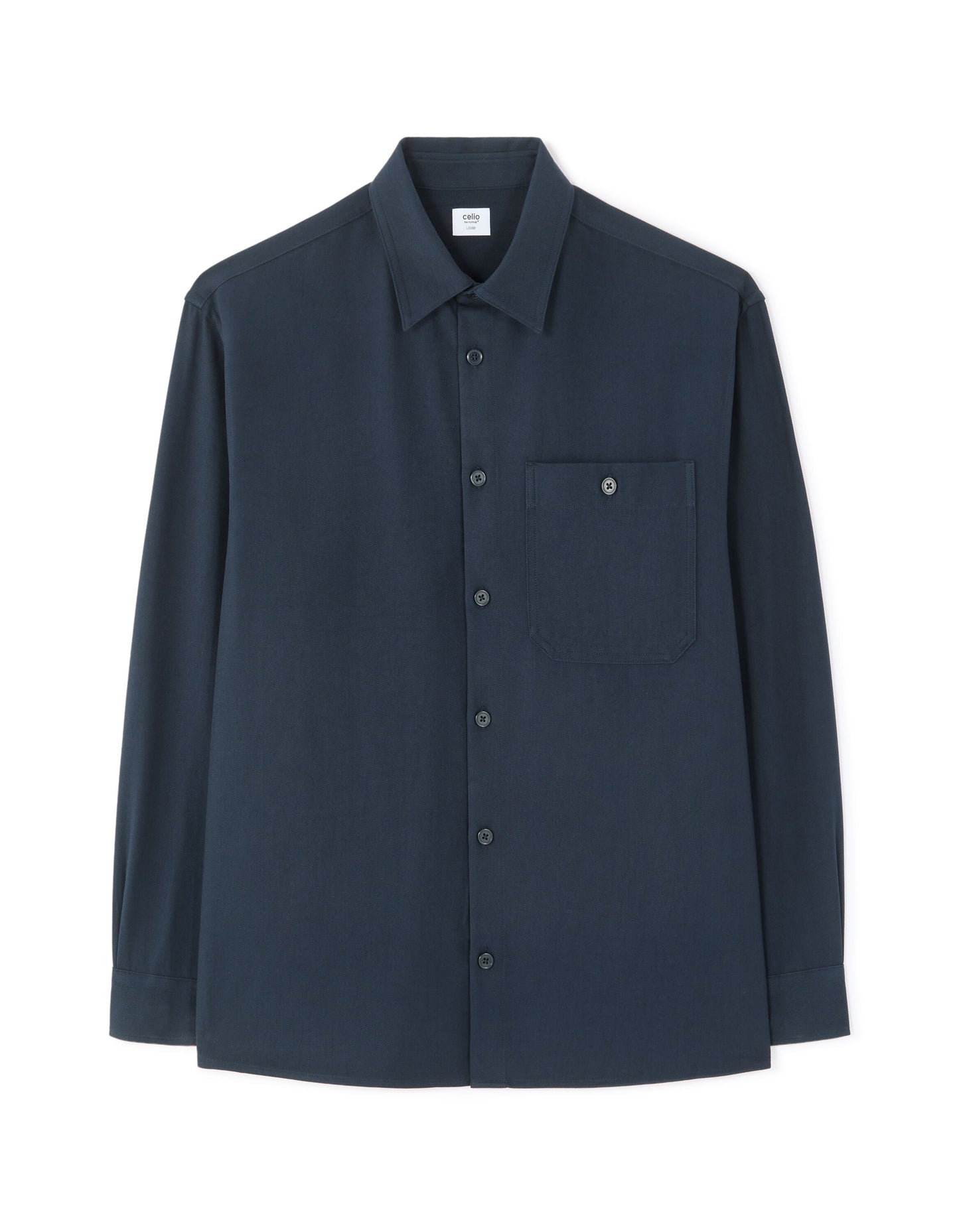 Loose Fit Poly-Viscose Solid Spread Collar Shirts - Navy Blue
