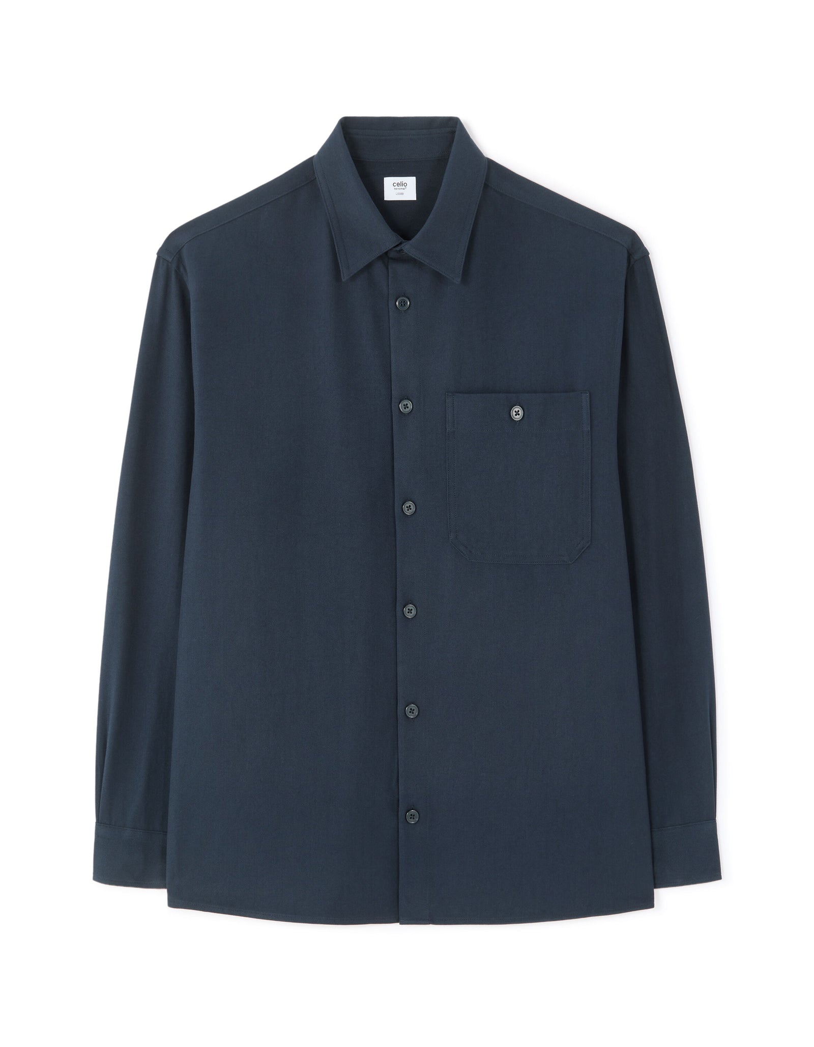 Loose Fit Poly-Viscose Solid Spread Collar Shirts - Navy Blue