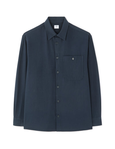 Loose Fit Poly-Viscose Solid Spread Collar Shirts - Navy Blue