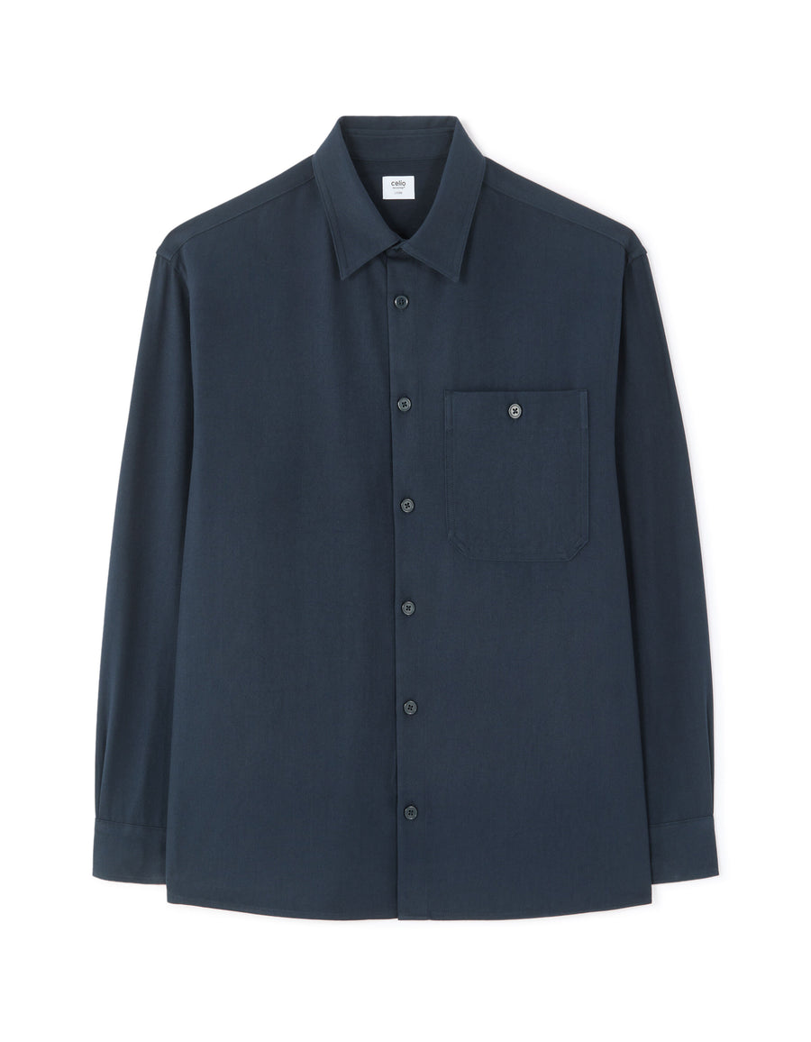 Loose Fit Poly-Viscose Solid Spread Collar Shirts - Navy Blue