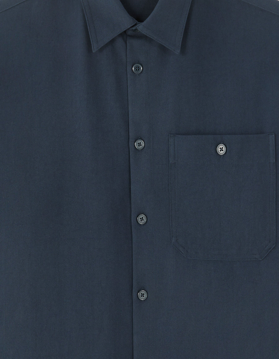 Loose Fit Poly-Viscose Solid Spread Collar Shirts - Navy Blue
