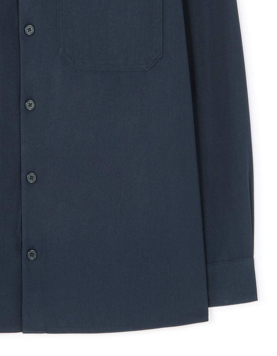 Loose Fit Poly-Viscose Solid Spread Collar Shirts - Navy Blue
