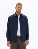 Loose Fit Poly-Viscose Solid Spread Collar Shirts - Navy Blue