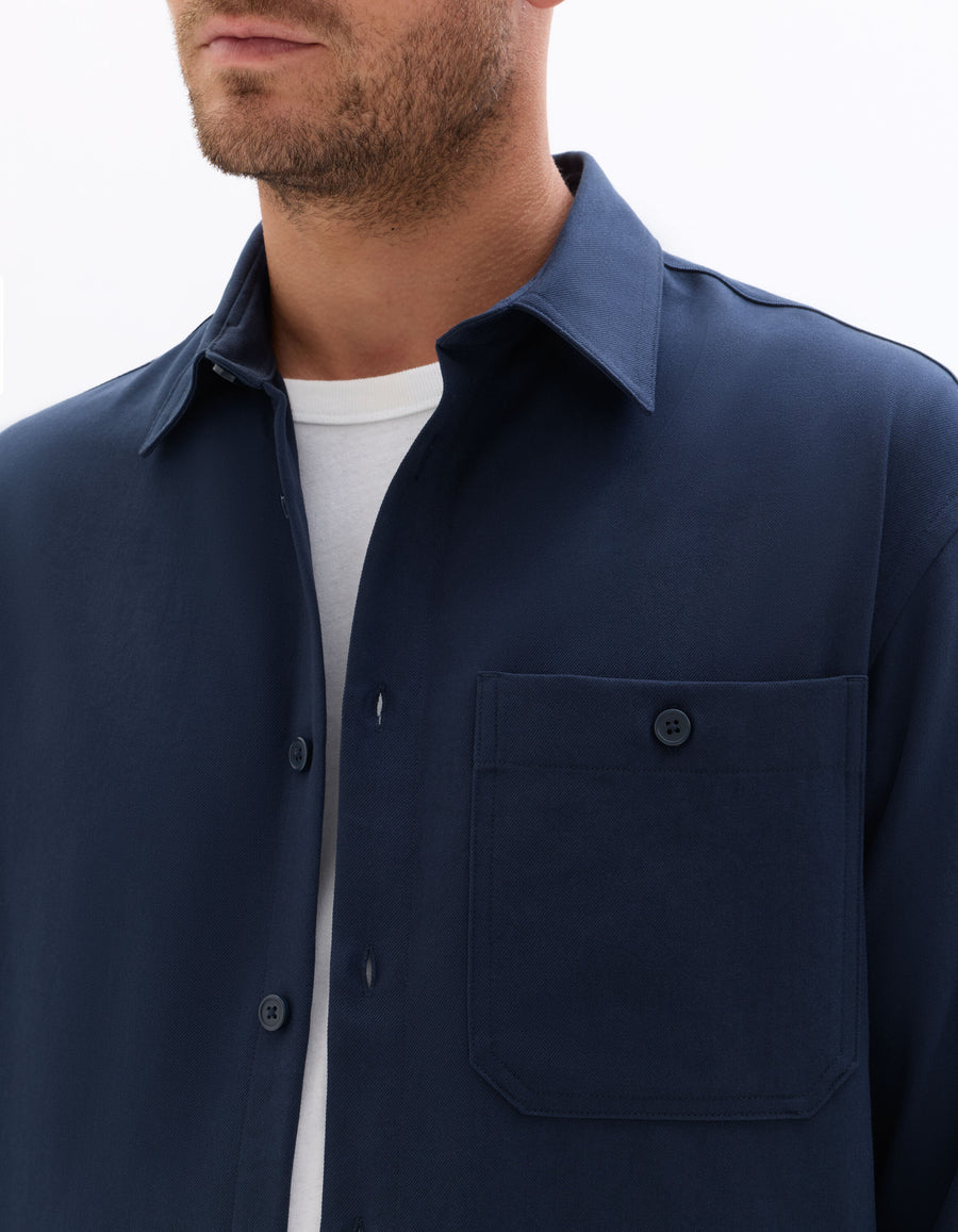 Loose Fit Poly-Viscose Solid Spread Collar Shirts - Navy Blue