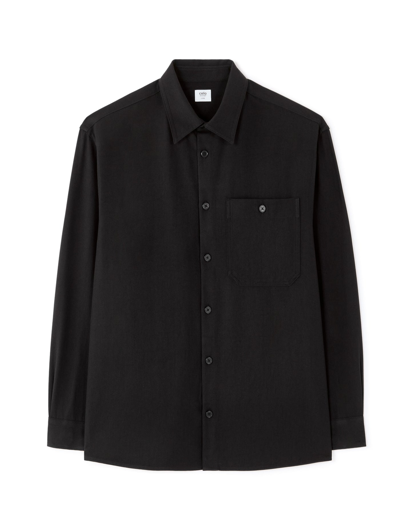 Loose Fit Poly-Viscose Solid Spread Collar Shirts - Black