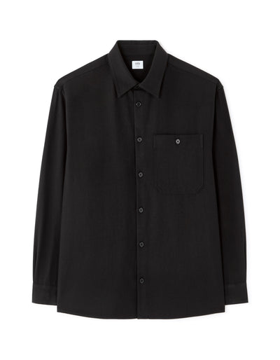 Loose Fit Poly-Viscose Solid Spread Collar Shirts - Black