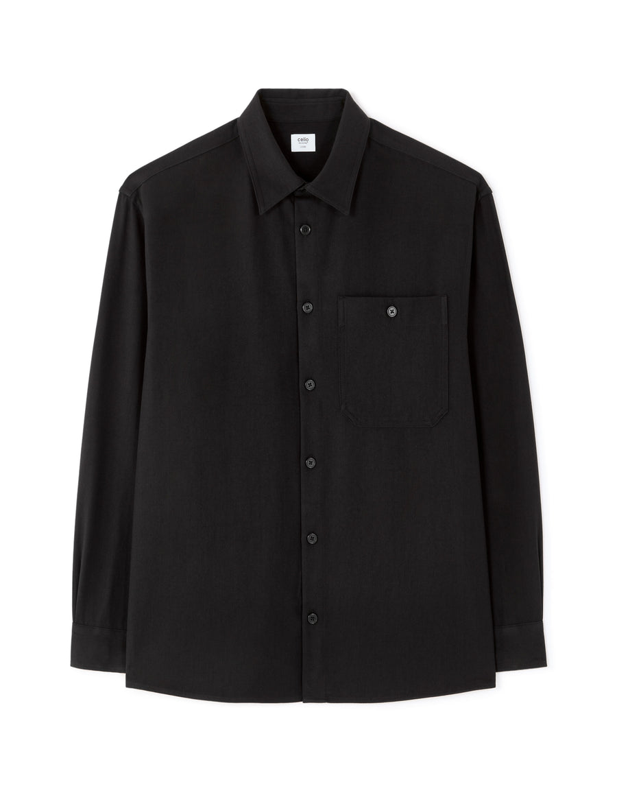 Loose Fit Poly-Viscose Solid Spread Collar Shirts - Black