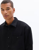 Loose Fit Poly-Viscose Solid Spread Collar Shirts - Black