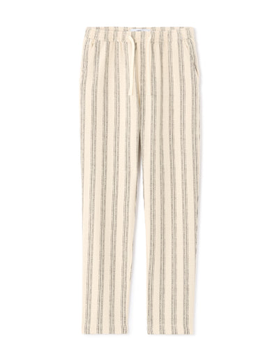 Relaxed Fit 100% Cotton Striped Casual Trousers - White