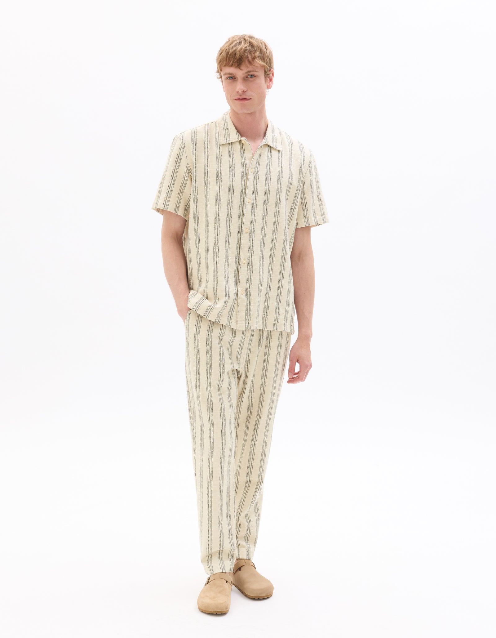 Celio Stripes  Cotton Off White Casual Trouser