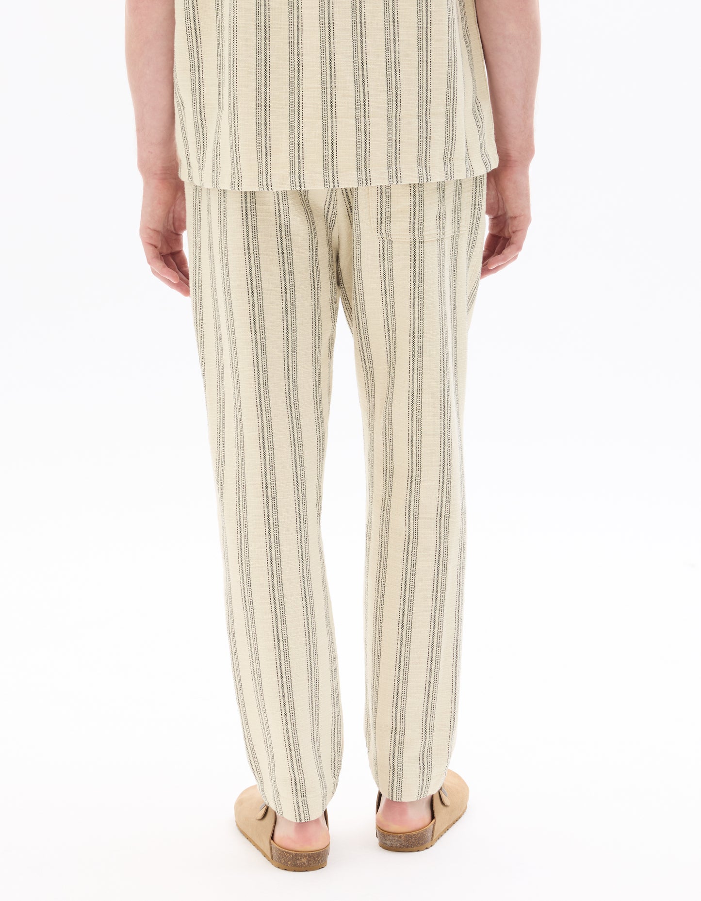 Celio Stripes  Cotton Off White Casual Trouser
