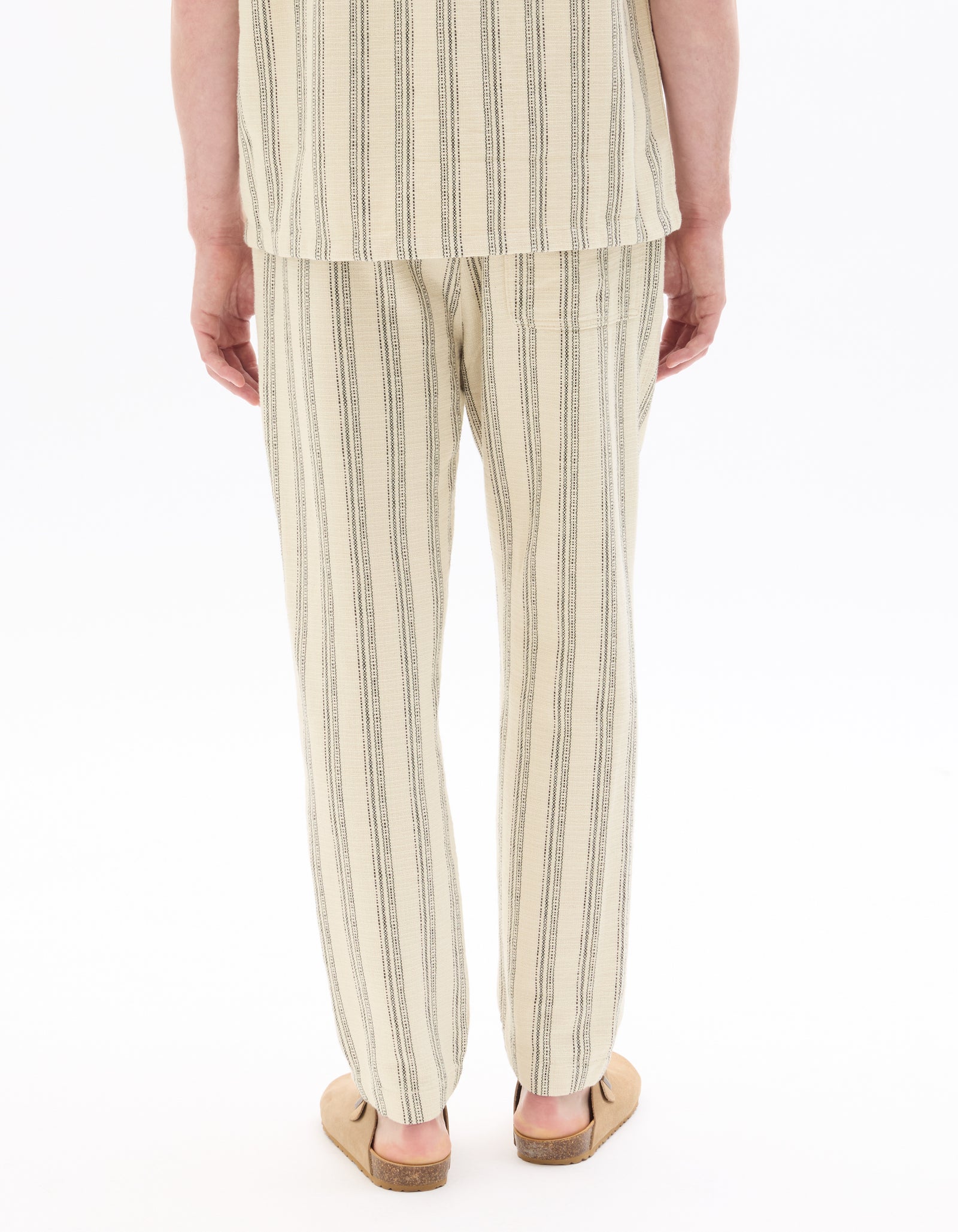 Celio Stripes  Cotton Off White Casual Trouser
