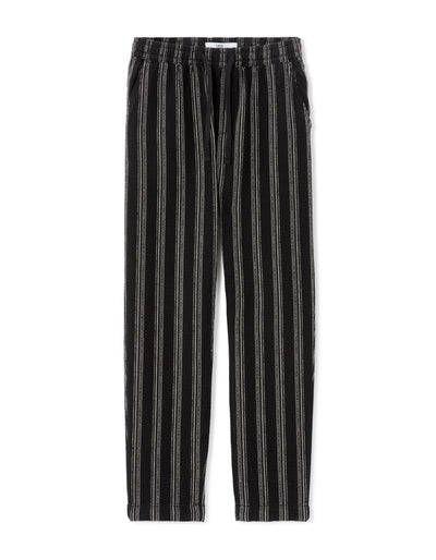 Relaxed Fit 100% Cotton Striped Casual Trousers - Black