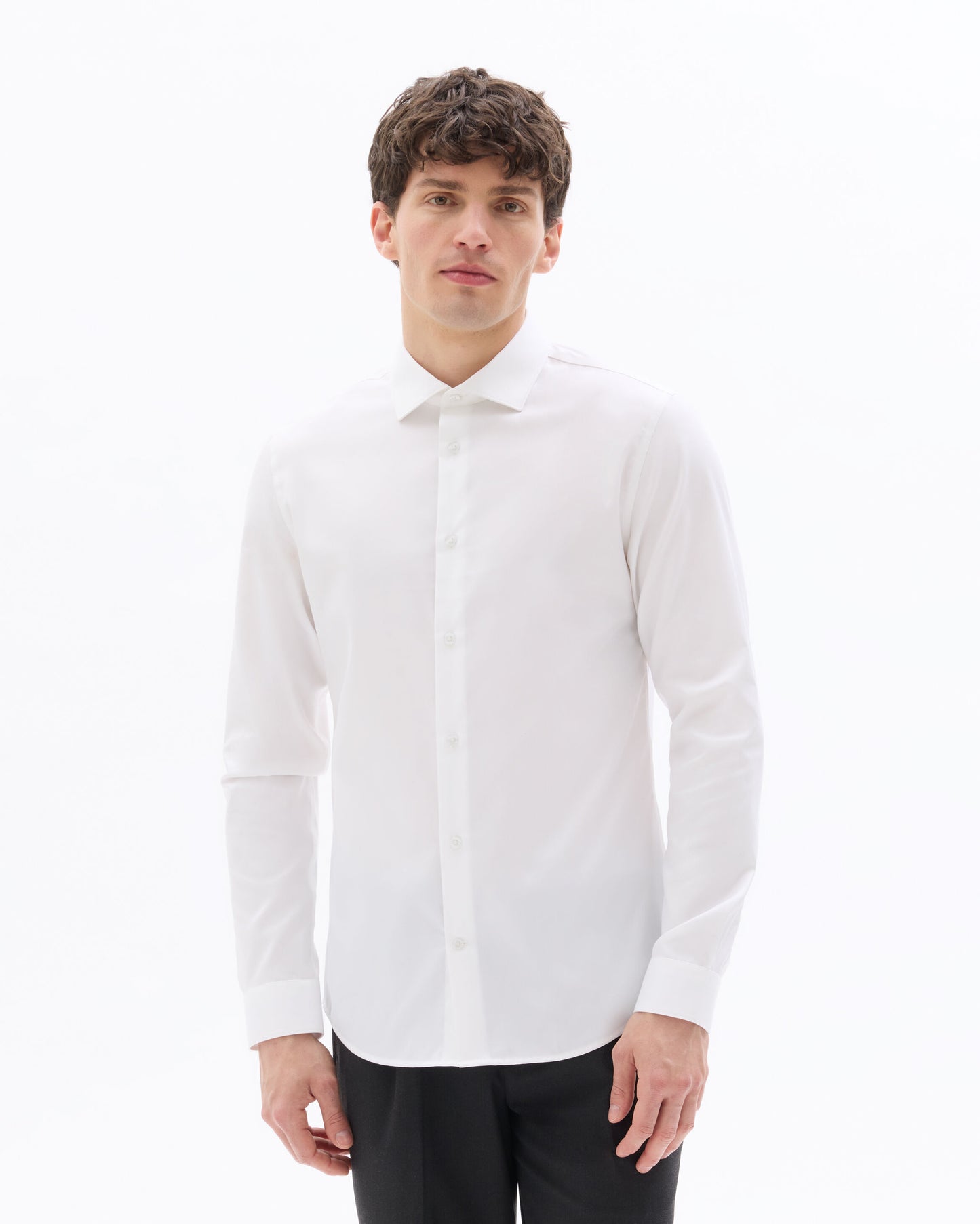 Slim Fit 100% Cotton Solid Spread Collar Shirts - White
