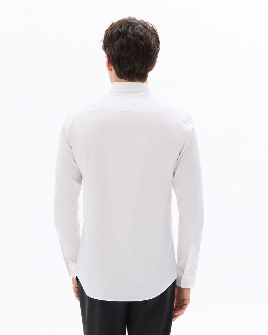 Slim Fit 100% Cotton Solid Spread Collar Shirts - White