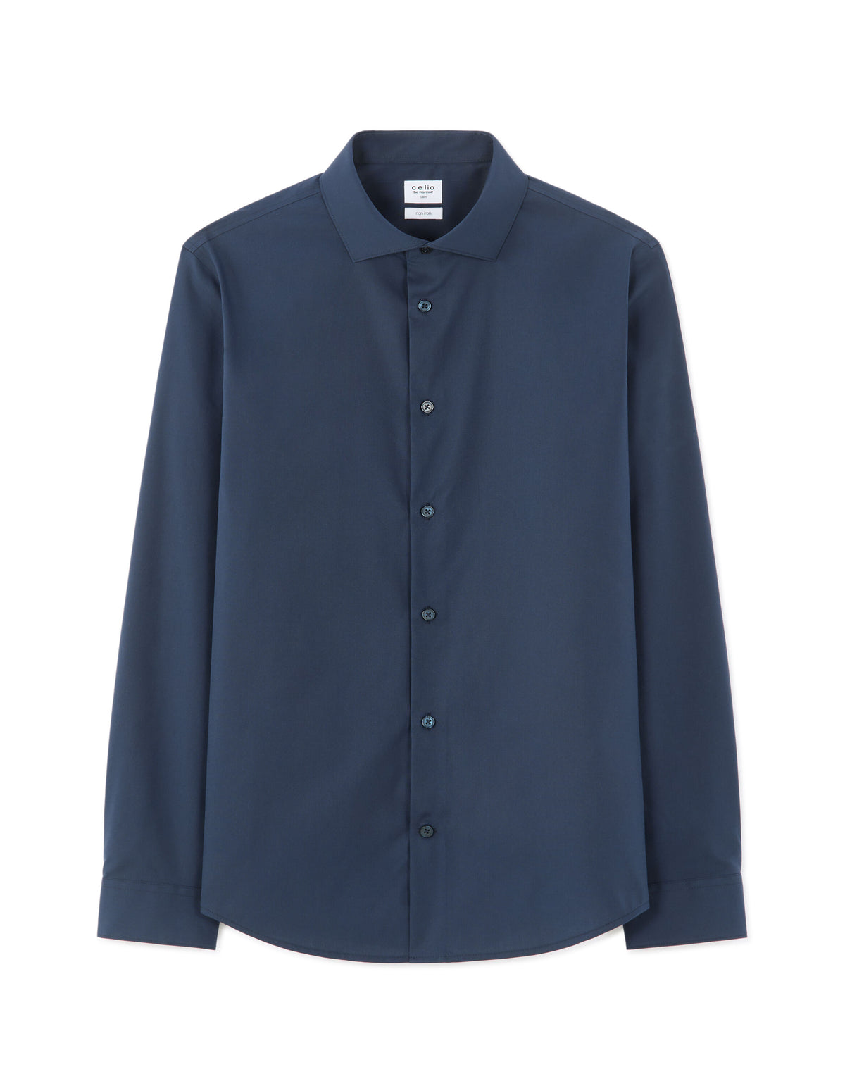 Slim Fit 100% Cotton Solid Spread Collar Shirts - Navy Blue