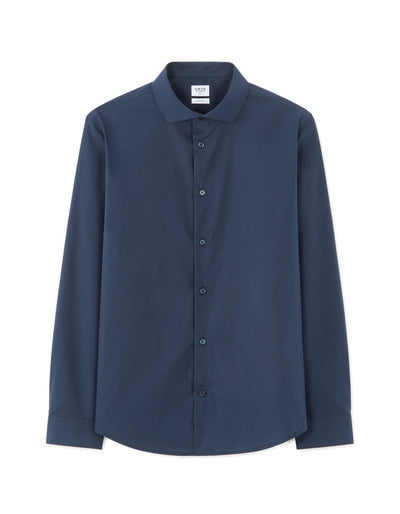 Slim Fit 100% Cotton Solid Spread Collar Shirts - Navy Blue