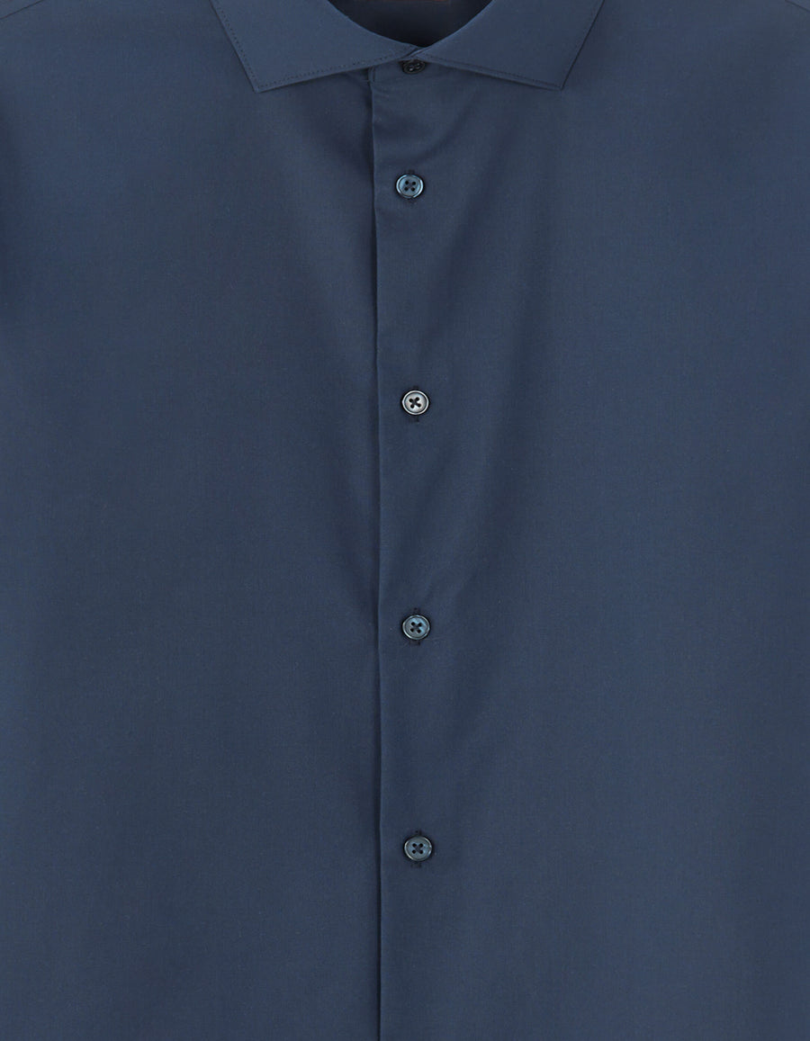 Slim Fit 100% Cotton Solid Spread Collar Shirts - Navy Blue