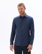 Slim Fit 100% Cotton Solid Spread Collar Shirts - Navy Blue
