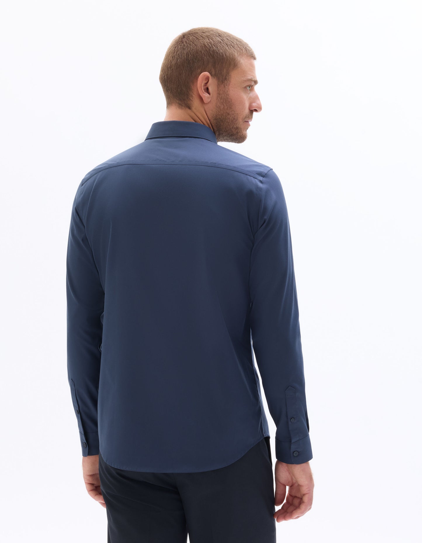 Slim Fit 100% Cotton Solid Spread Collar Shirts - Navy Blue