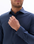 Slim Fit 100% Cotton Solid Spread Collar Shirts - Navy Blue