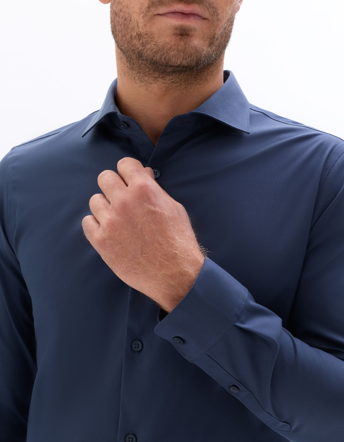 Slim Fit 100% Cotton Solid Spread Collar Shirts - Navy Blue