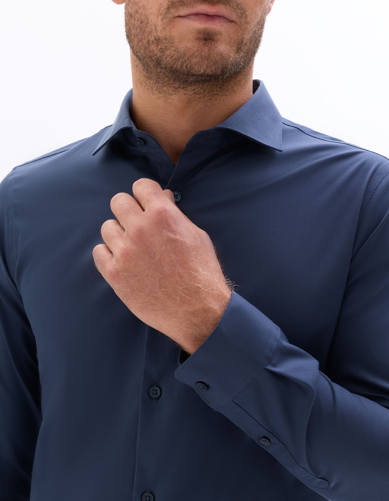 Slim Fit 100% Cotton Solid Spread Collar Shirts - Navy Blue