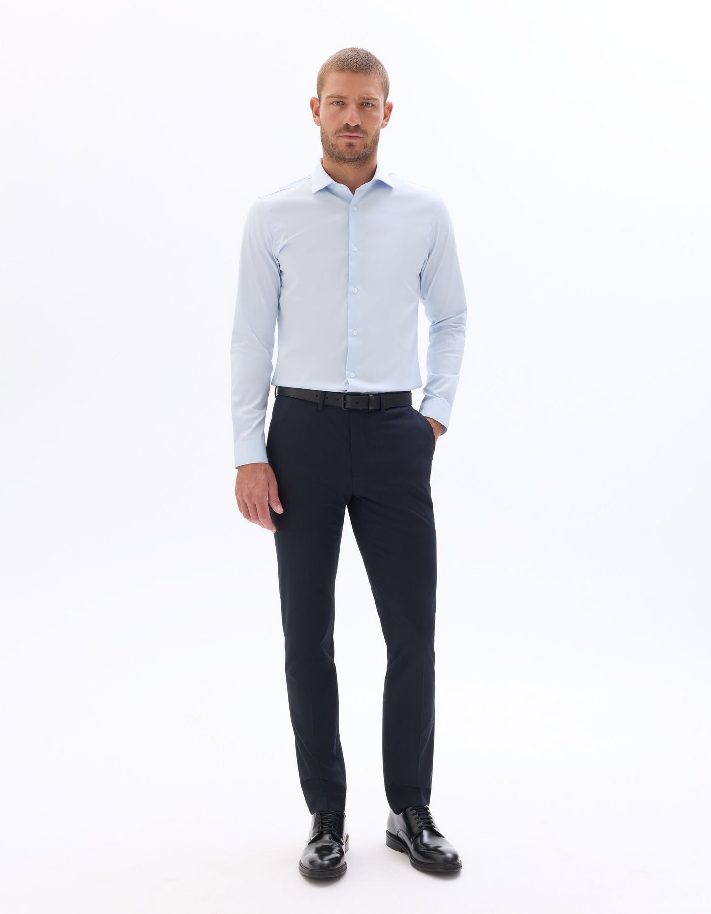 Slim Fit 100% Cotton Solid Spread Collar Shirts - Blue