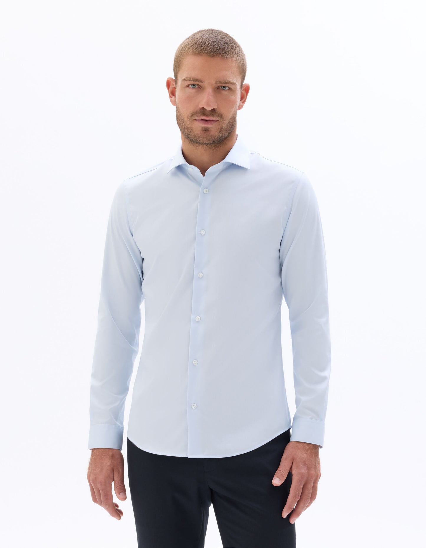Slim Fit 100% Cotton Solid Spread Collar Shirts - Blue