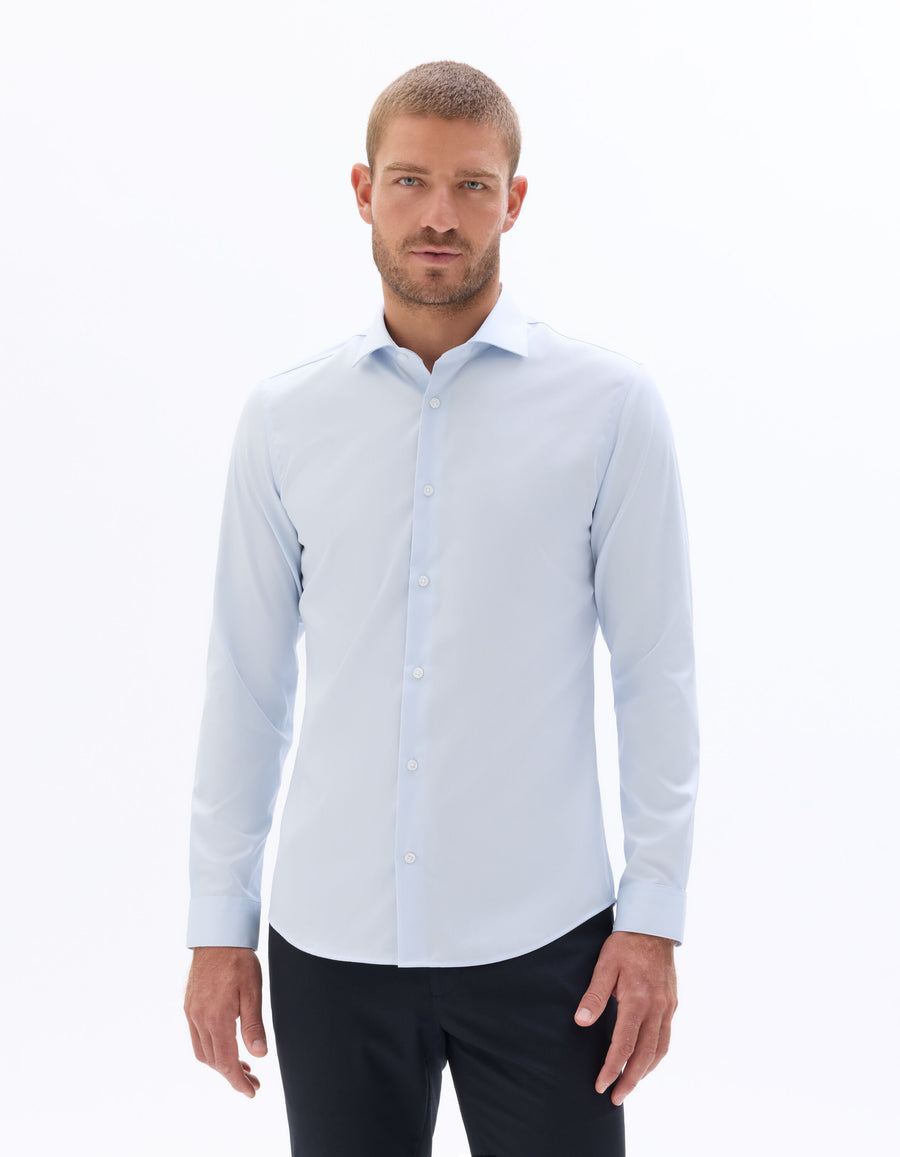 Slim Fit 100% Cotton Solid Spread Collar Shirts - Blue