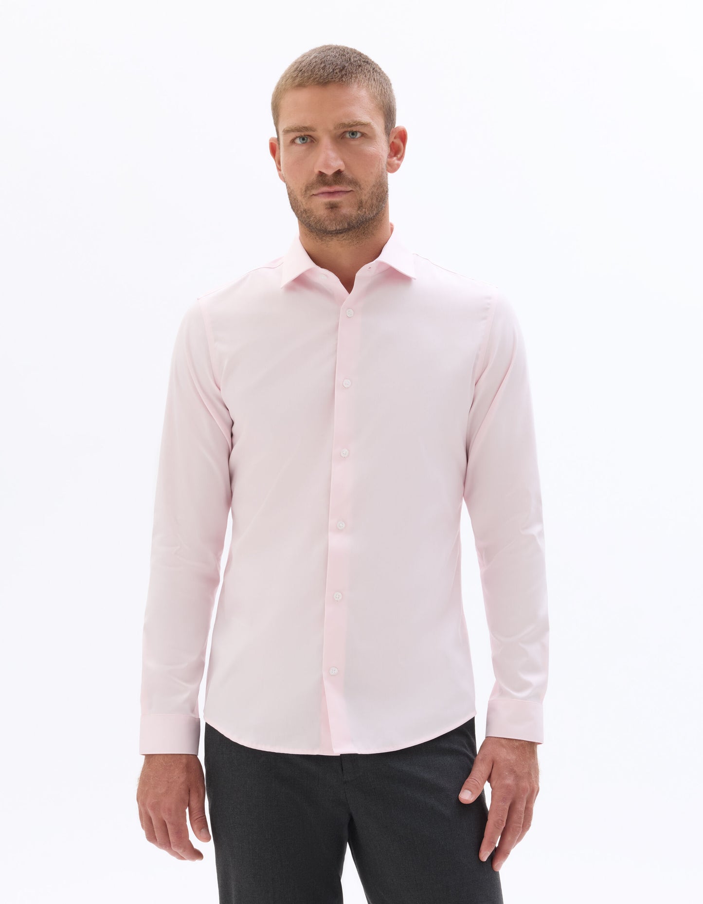 Slim Fit 100% Cotton Solid Spread Collar Shirts - Pink