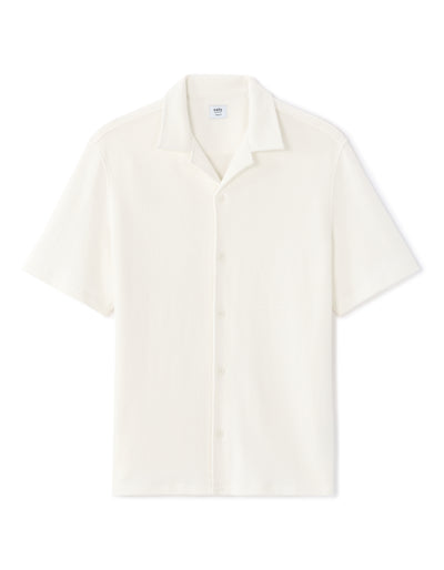 Relaxed Fit 100% Cotton Cuban Collar Shirts - White