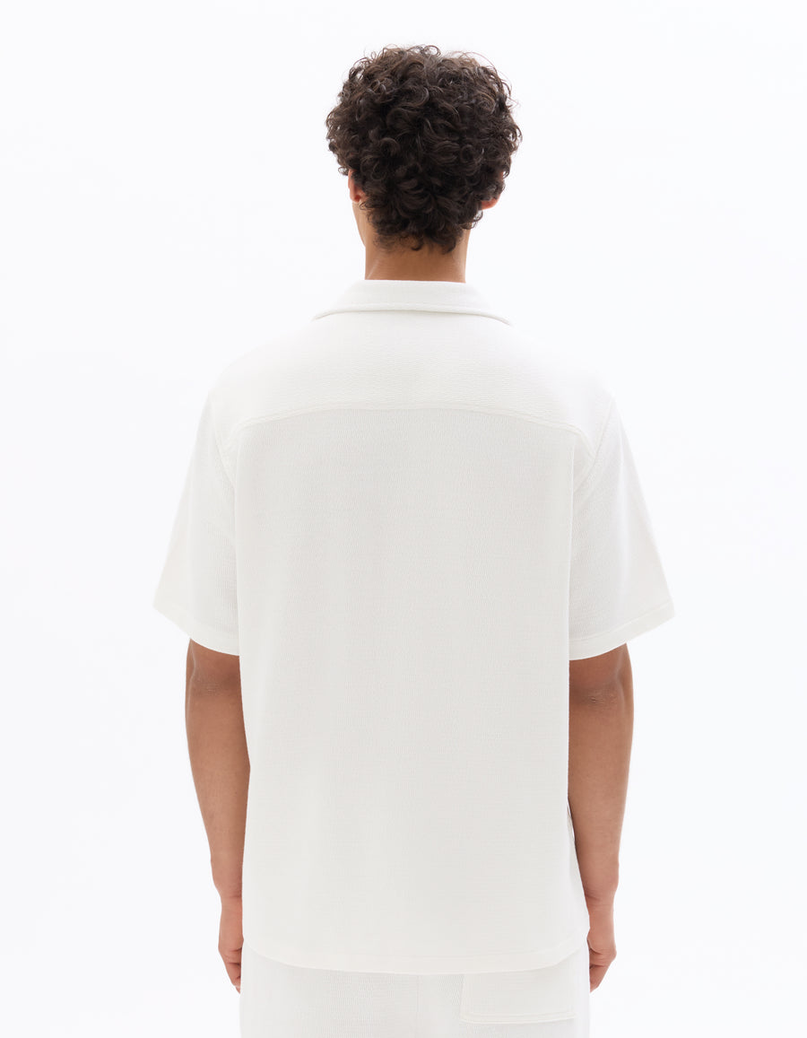Relaxed Fit 100% Cotton Cuban Collar Shirts - White