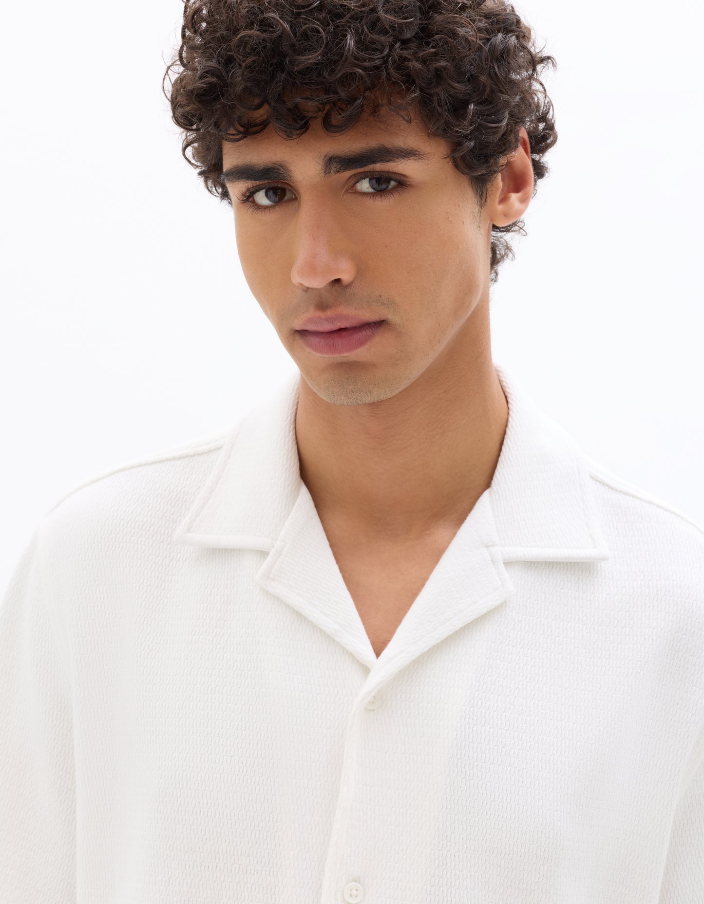 Relaxed Fit 100% Cotton Cuban Collar Shirts - White