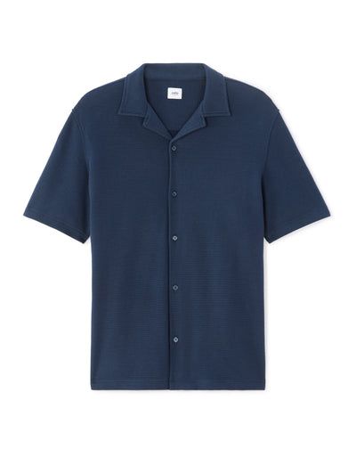 Relaxed Fit 100% Cotton Polo Collar Shirt - Navy Blue