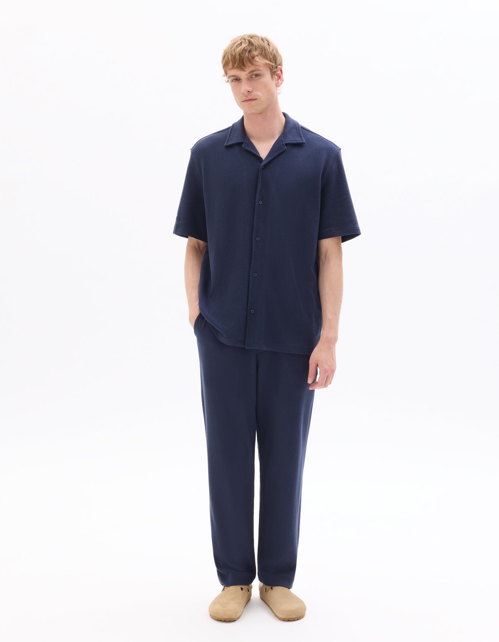 Relaxed Fit 100% Cotton Polo Collar Shirt - Navy Blue