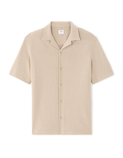Relaxed Fit 100% Cotton Polo Collar Shirt - Brown