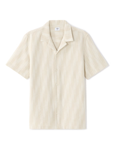 Regular Fit 100% Cotton Printed Polo Collar Shirt - Beige