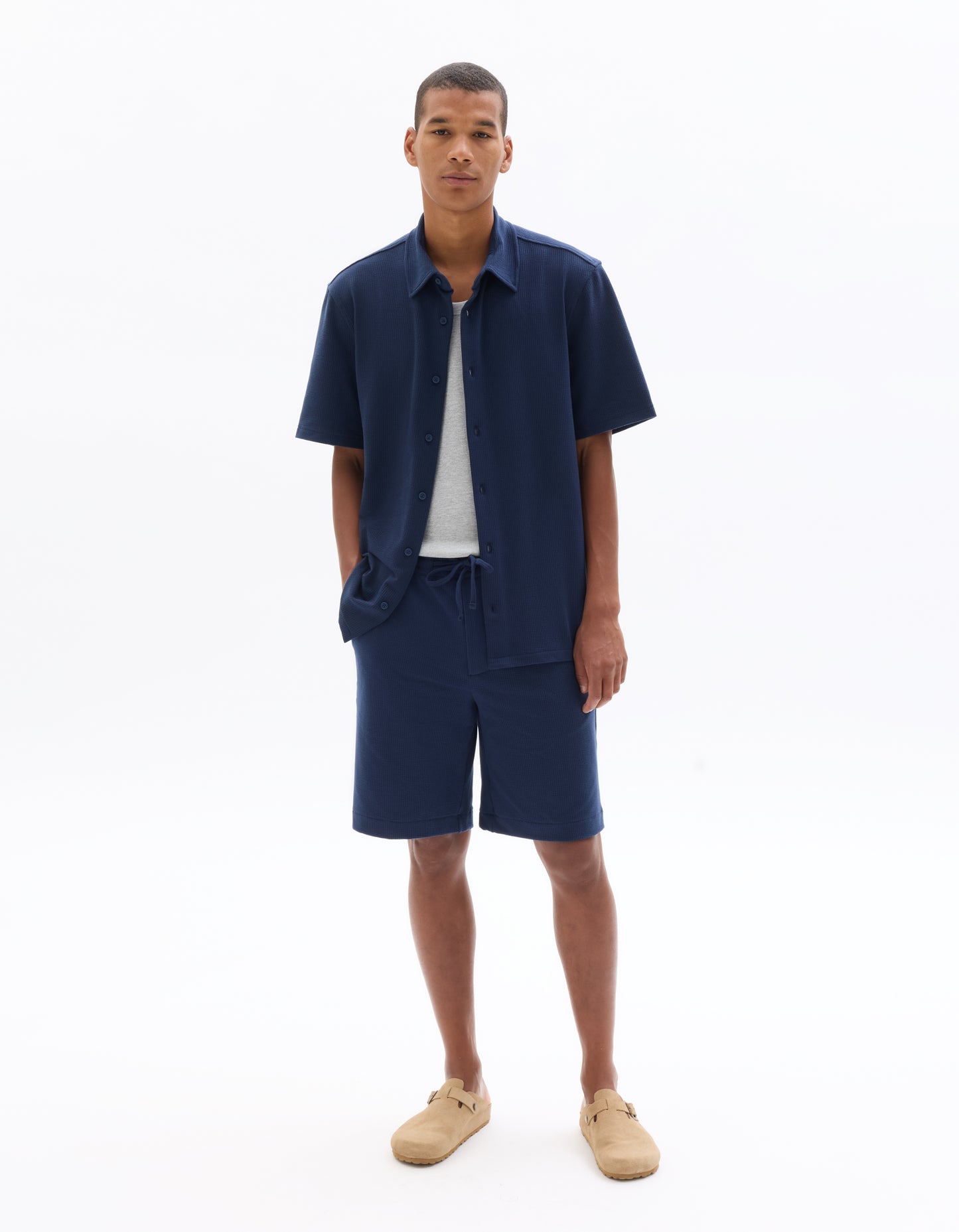 Relaxed Fit Polyester Shirt - Navy Blue