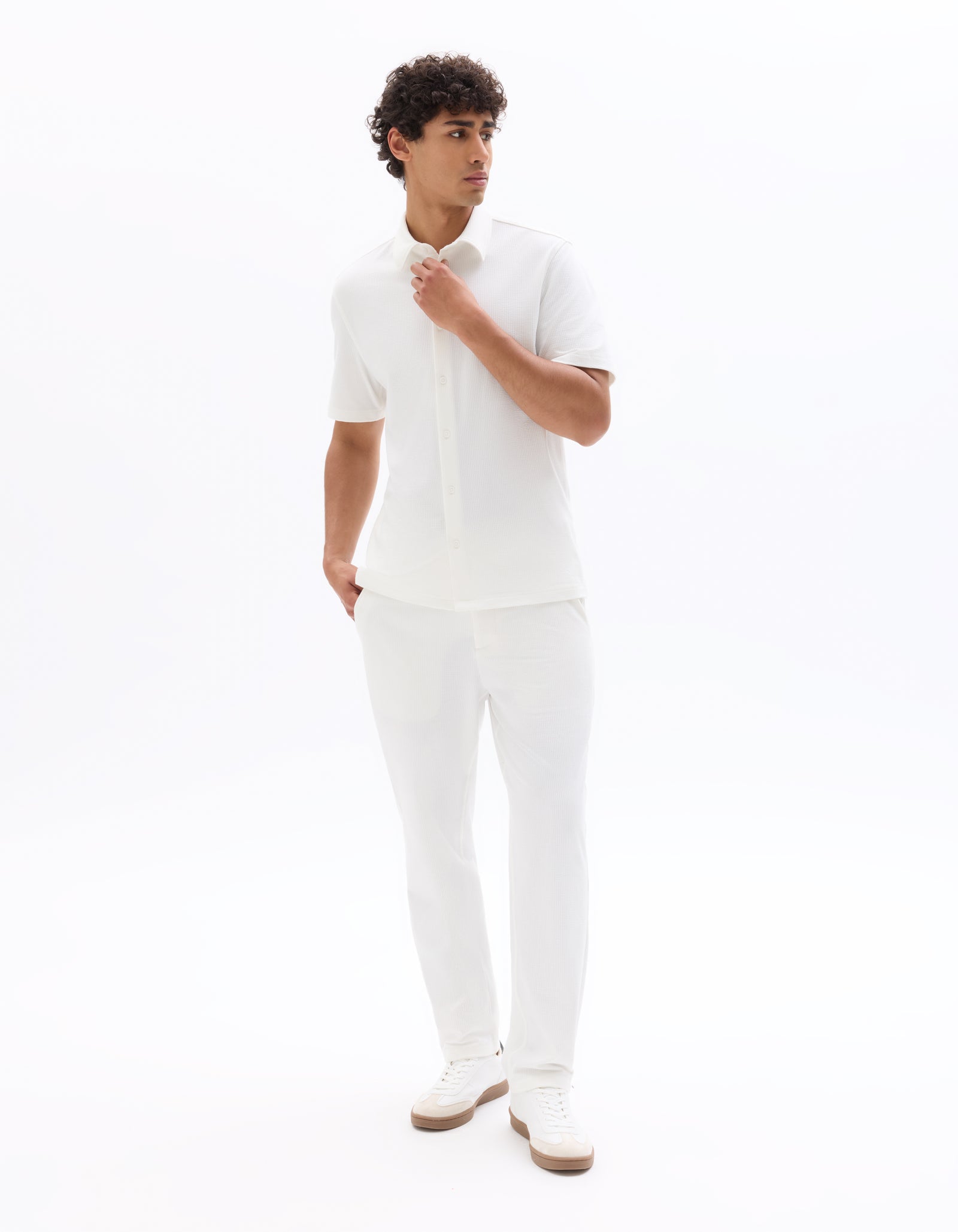 Celio Solid  Polyester Off White Shirt
