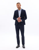 Slim Fit 100% Polyester Regular Collar Blazer - Navy Blue