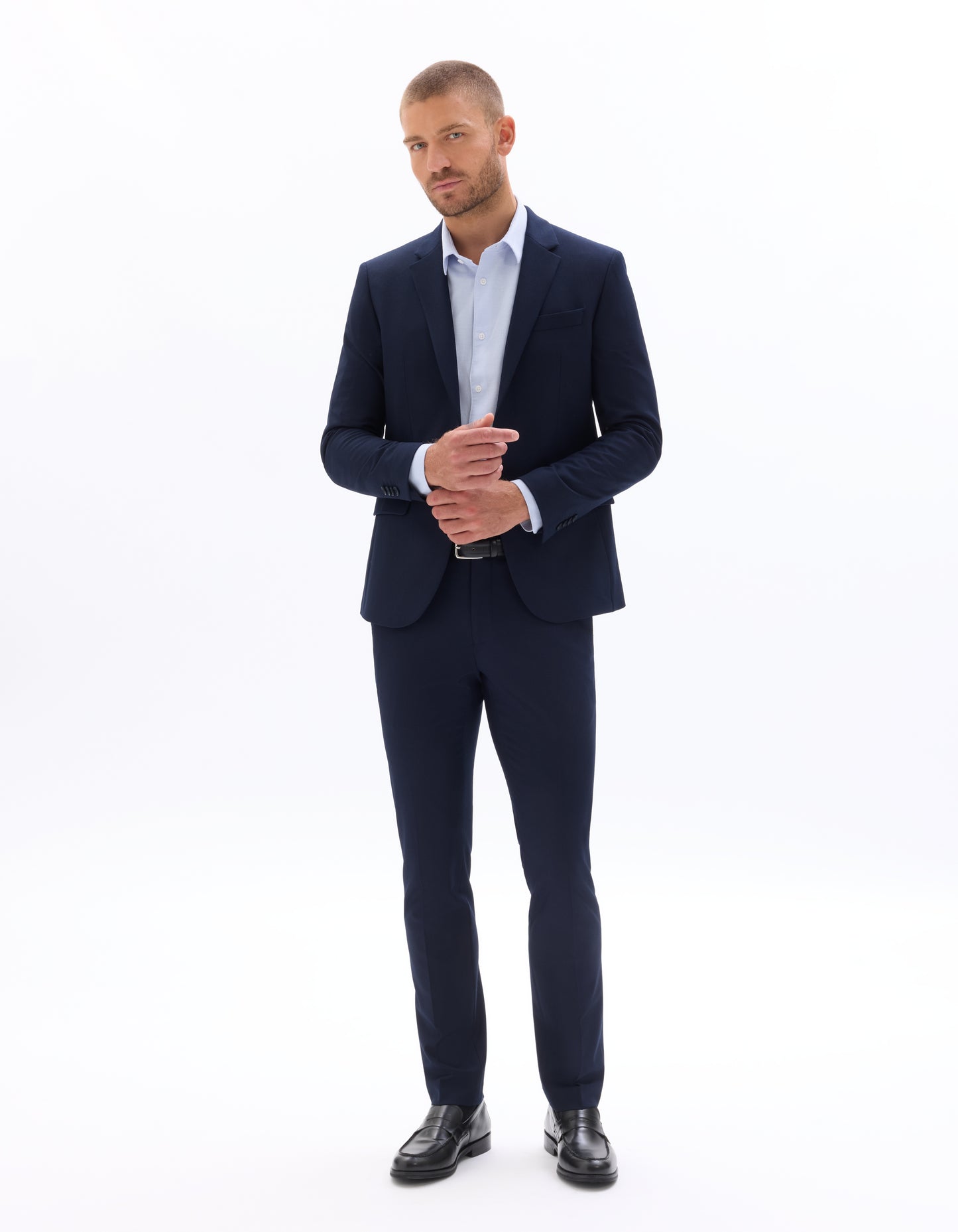 Slim Fit 100% Polyester Regular Collar Blazer - Navy Blue